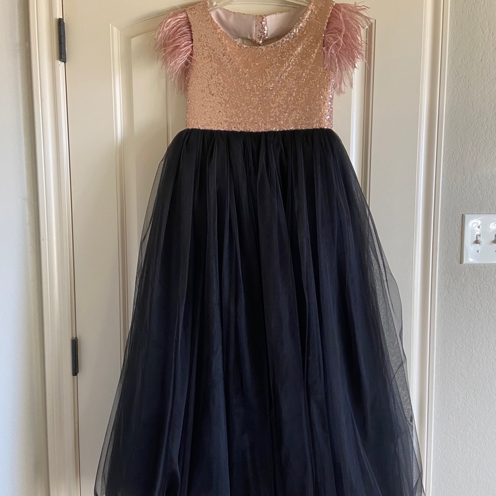 Rose gold sequin/black tulle flower girl dress
